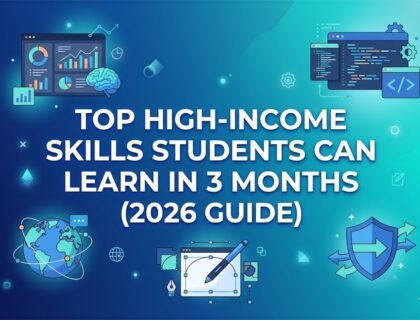 Top high-income skills students can learn in 3 months 2026 guide with digital, coding, and marketing illustrations