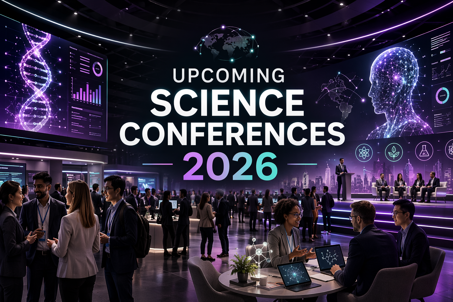 Upcoming science conferences 2026 with students and researchers at an international academic event