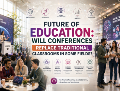 Future education conferences 2026 showing students attending global hybrid learning and digital classrooms