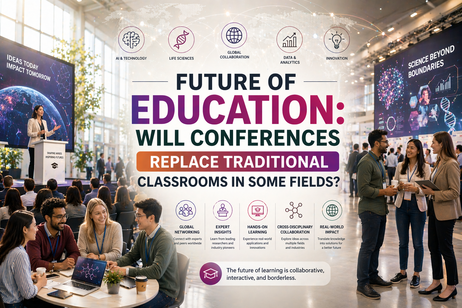 Future education conferences 2026 showing students attending global hybrid learning and digital classrooms