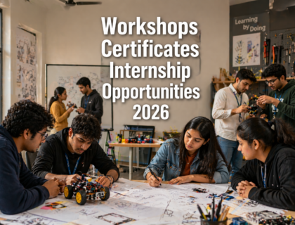 Students participating in a professional workshop and internship environment working on real projects representing workshops certificates internship opportunities 2026