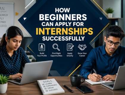 Beginner students applying for internships successfully with professional workspace and career planning concept