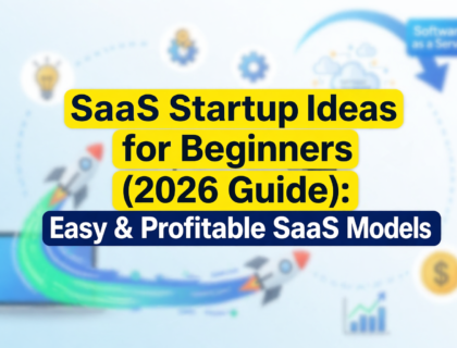 SaaS Startup Ideas for Beginners 2026 guide showing scalable business concepts
