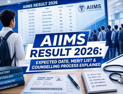 Medical aspirant viewing AIIMS 2026 result on digital merit list screen