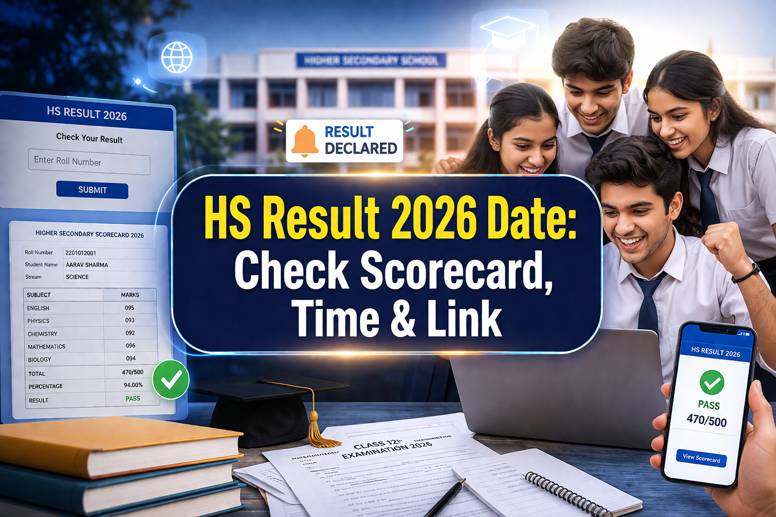 HS Result 2026 Date announcement blog featured image showing students checking online scorecard results