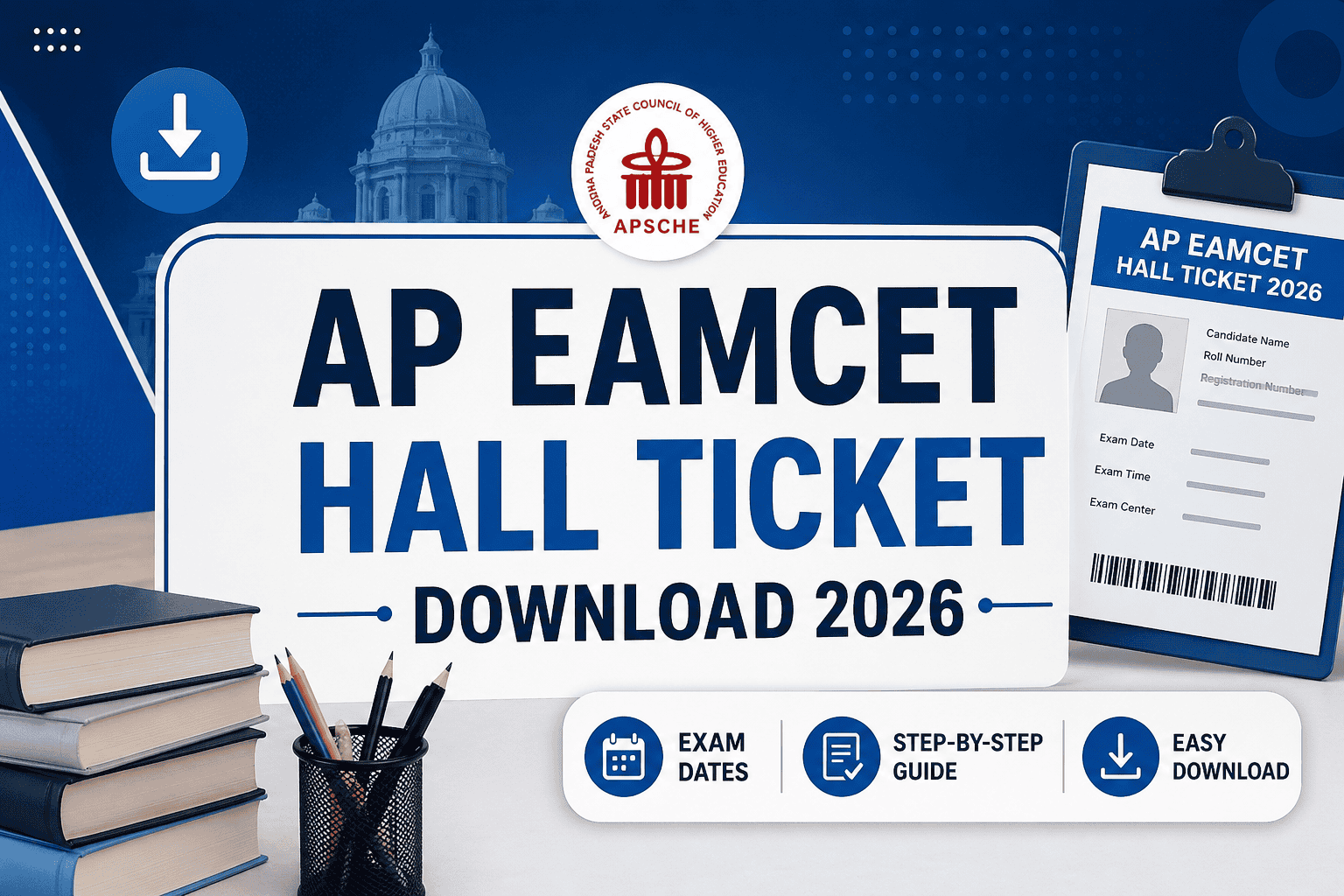 AP EAMCET Hall Ticket Download 2026 feature image showing exam admit card details and download guide