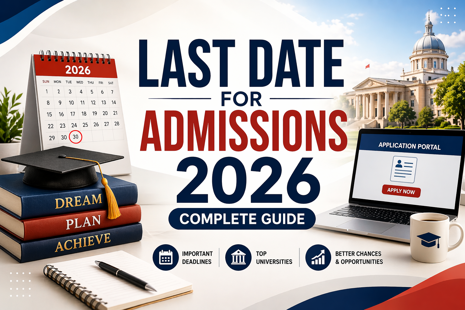 Last Date for Admissions 2026 feature image with centered title and minimal academic design elements