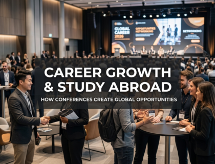 career growth study abroad students attending international conference networking