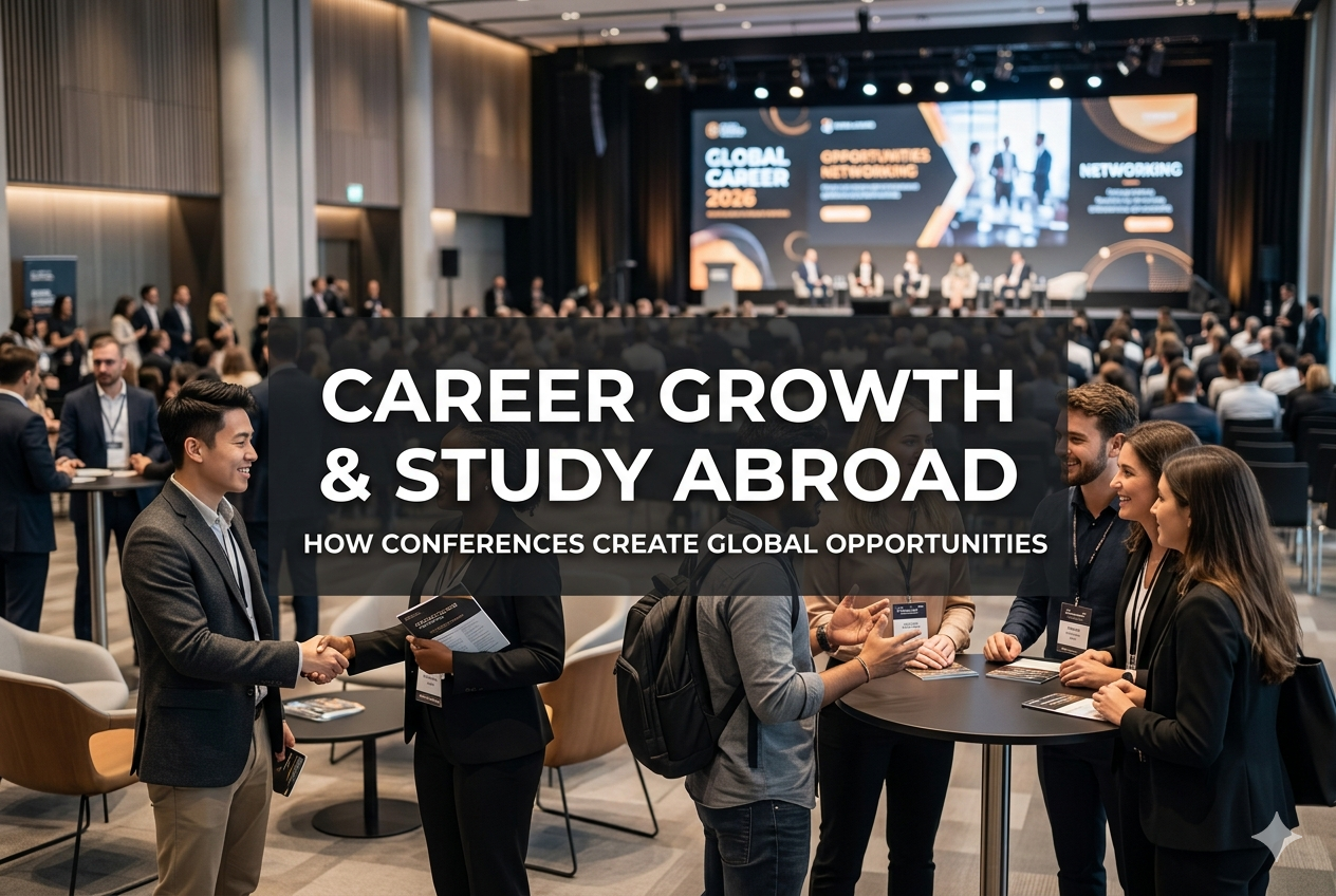 career growth study abroad students attending international conference networking
