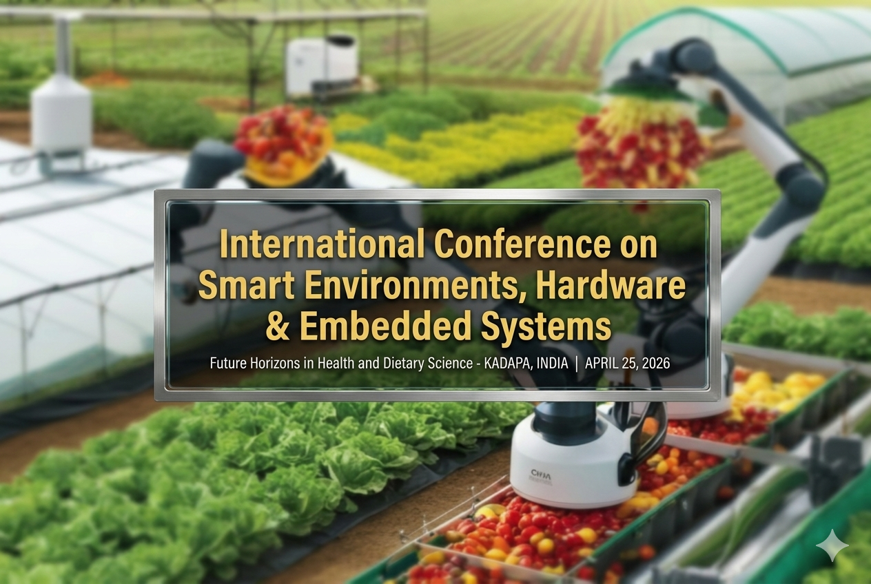 International Conference on Smart Environments Hardware Embedded Systems virtual conference banner showing IoT devices, embedded systems, and smart technology network