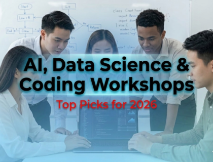 AI data science coding workshops 2026 banner with modern tech learning background
