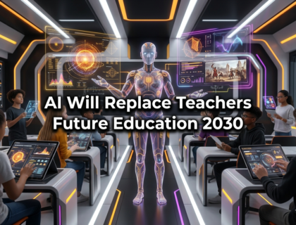 AI replacing teachers in future education classrooms with students learning through digital AI systems
