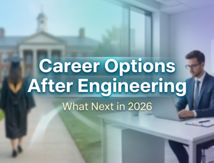 Career options after engineering 2026 banner with modern academic workspace background