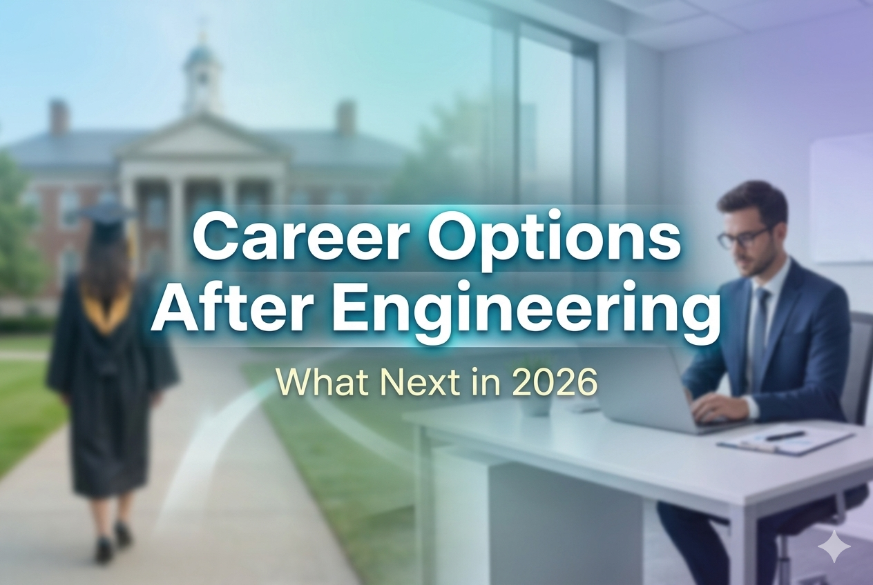 Career options after engineering 2026 banner with modern academic workspace background