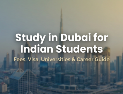 Study in Dubai for Indian students banner with Dubai skyline background