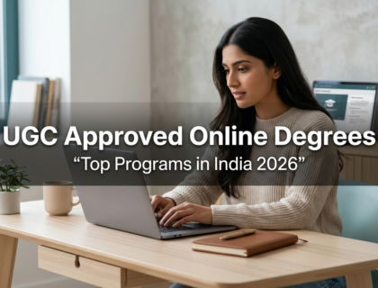 ugc approved online degrees India student studying laptop online course