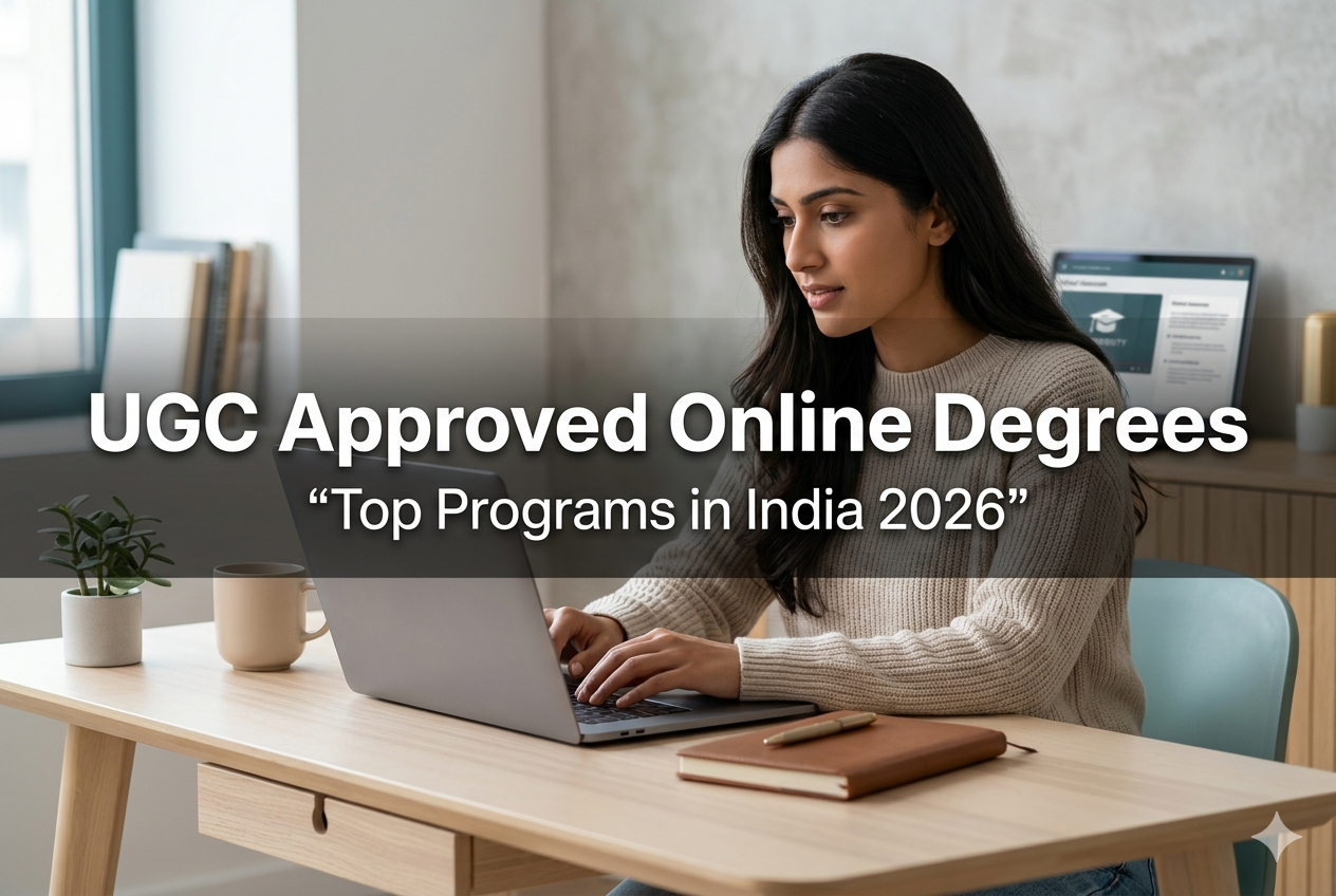 ugc approved online degrees India student studying laptop online course