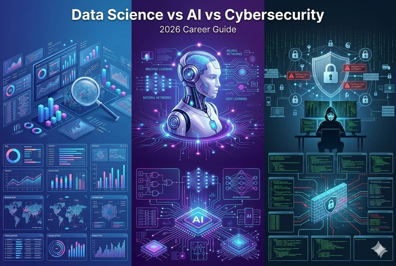 Data Science vs AI vs Cybersecurity career comparison 2026
