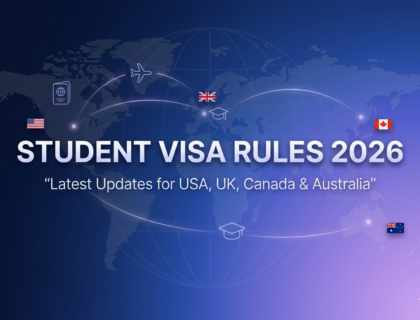 Student visa rules 2026 updates for USA UK Canada and Australia with global study abroad theme