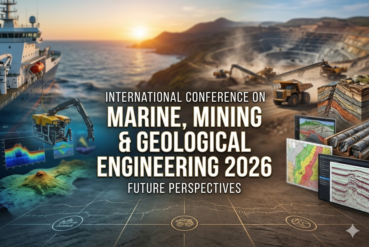 International Conference on Marine Mining Geological Engineering 2026 International Conference on Marine Mining Geological Engineering 2026 virtual conference banner showing offshore drilling, mining, and geological analysis