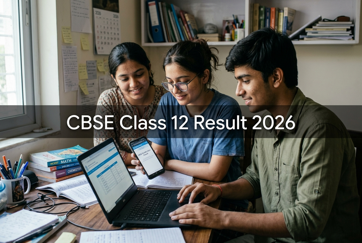 CBSE Class 12 Result 2026 students checking results online on phone and laptop