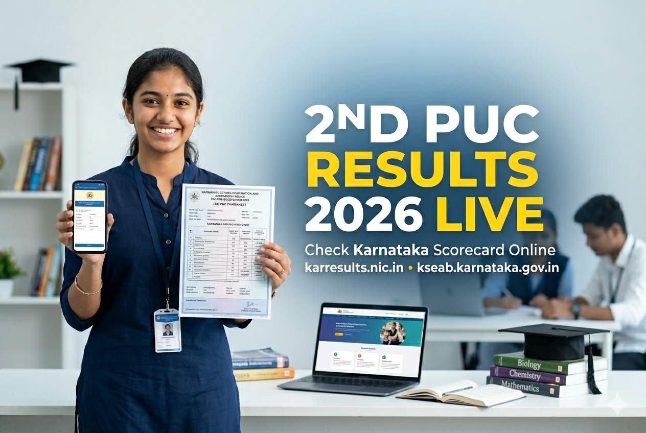 2nd PUC Results Live 2026 Karnataka student checking scorecard online