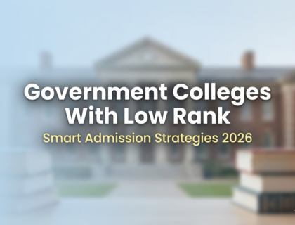 Government colleges with low rank admission banner with college campus background