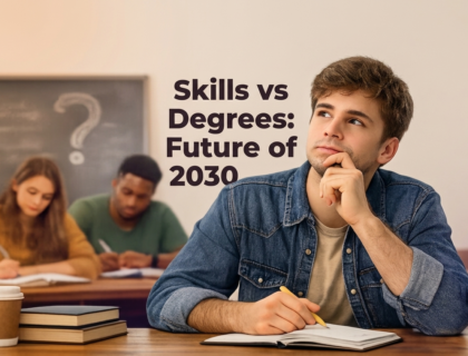 Future jobs skills over degrees education and career comparison concept