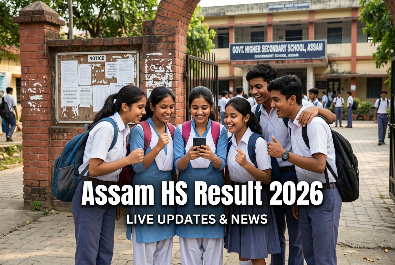 Assam HS Result 2026 students checking Class 12 result online on laptop