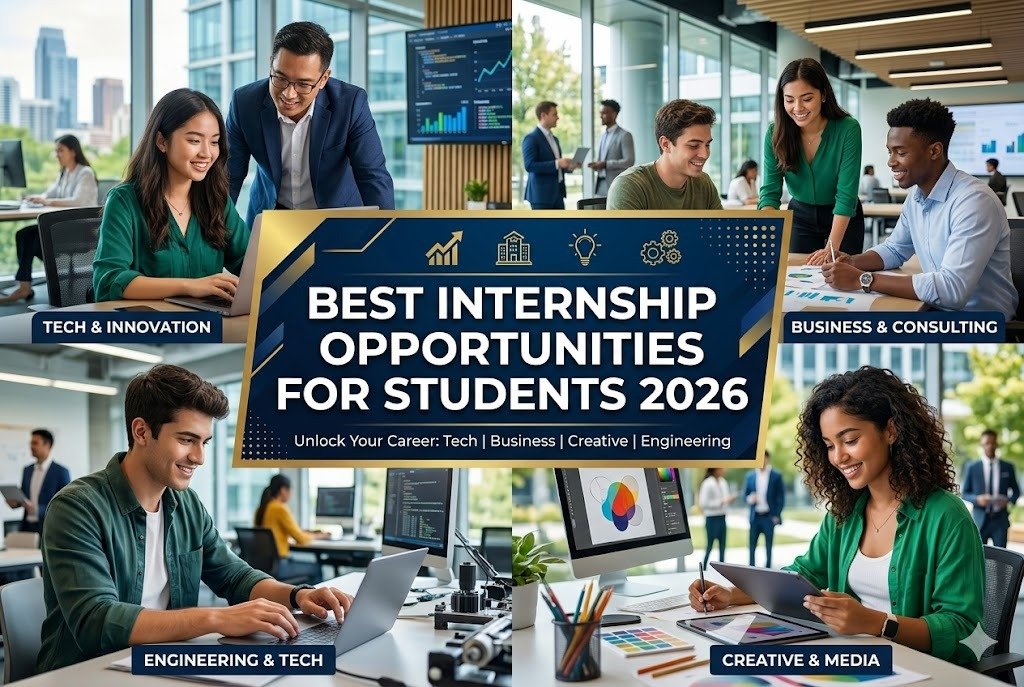 Students exploring internship opportunities in 2026 without experience using laptops, resumes, and online job platforms