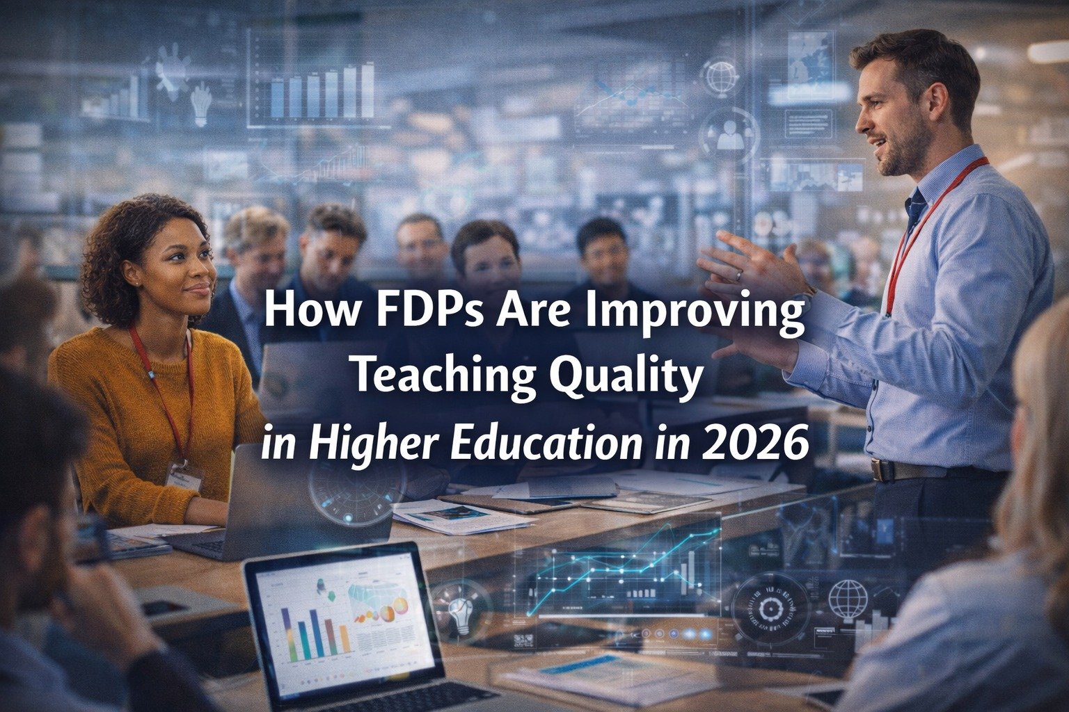 Faculty attending a development program using digital tools to improve teaching quality in modern classrooms