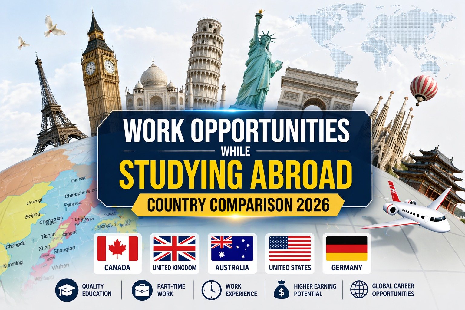 International student working part-time while studying abroad with laptop in a professional campus environment