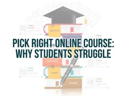 Professional student focused on choosing the right online course for career planning and decision making