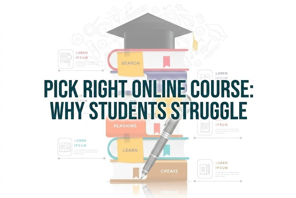 Professional student focused on choosing the right online course for career planning and decision making