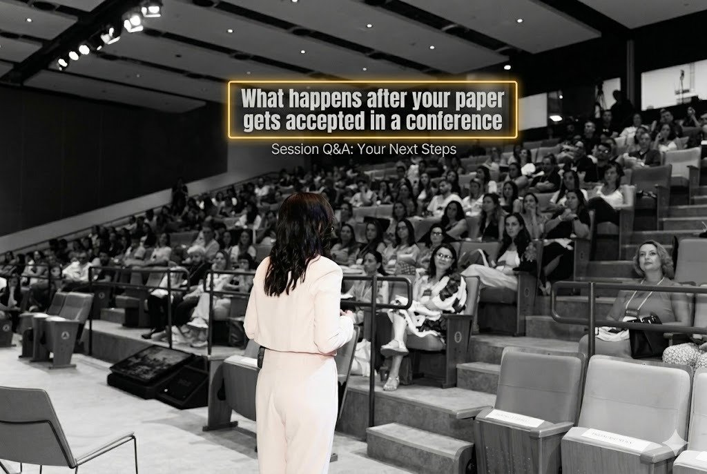 Focused researcher working on scientific paper preparation in a modern academic environment for submission to top conferences