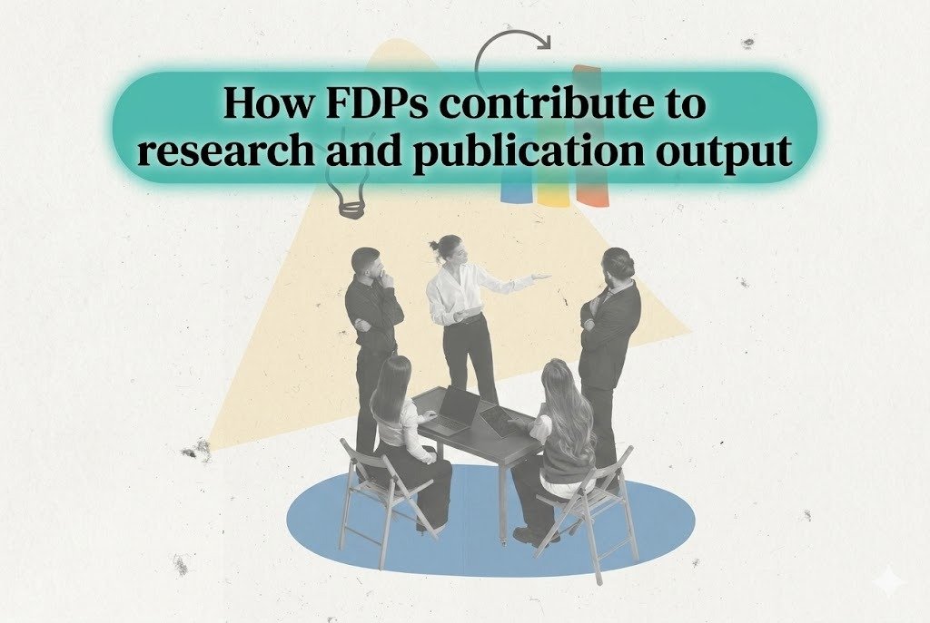 Faculty members attending a professional FDP training session focused on research and publication improvement in a university seminar room
