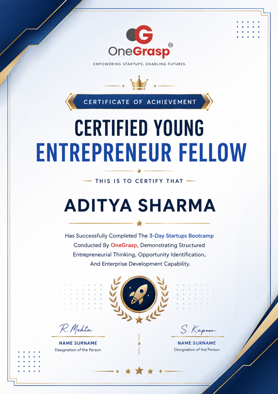 Startup Certificate & Recognition